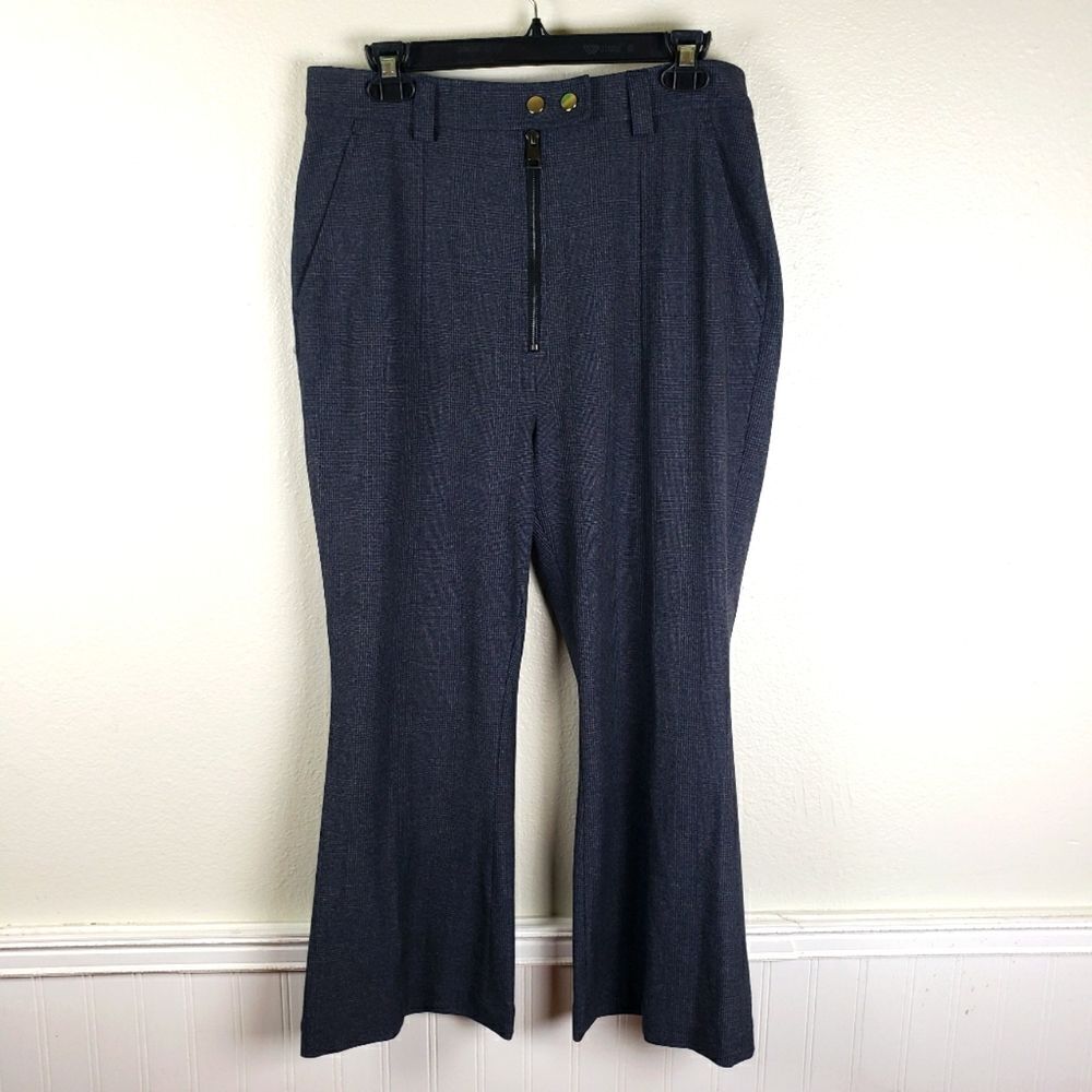 A.L.C. Women's Dark Grey Checkered High Rise Capri Flare Wide Leg Pants Size 10